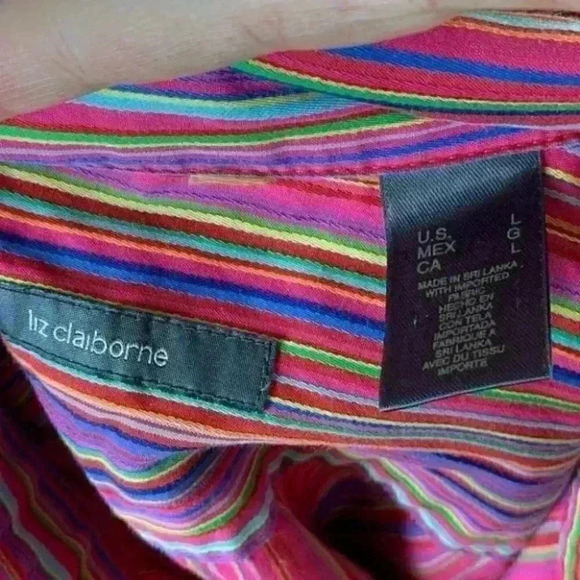 Liz Claiborne top size L button down pinstriped - Picture 8 of 9